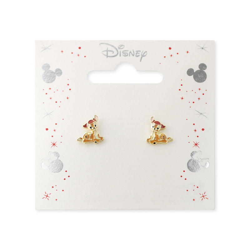Boucles d'oreilles Disney Bambi plaqué or émaillé représentant le petit faon dans une posture tendre