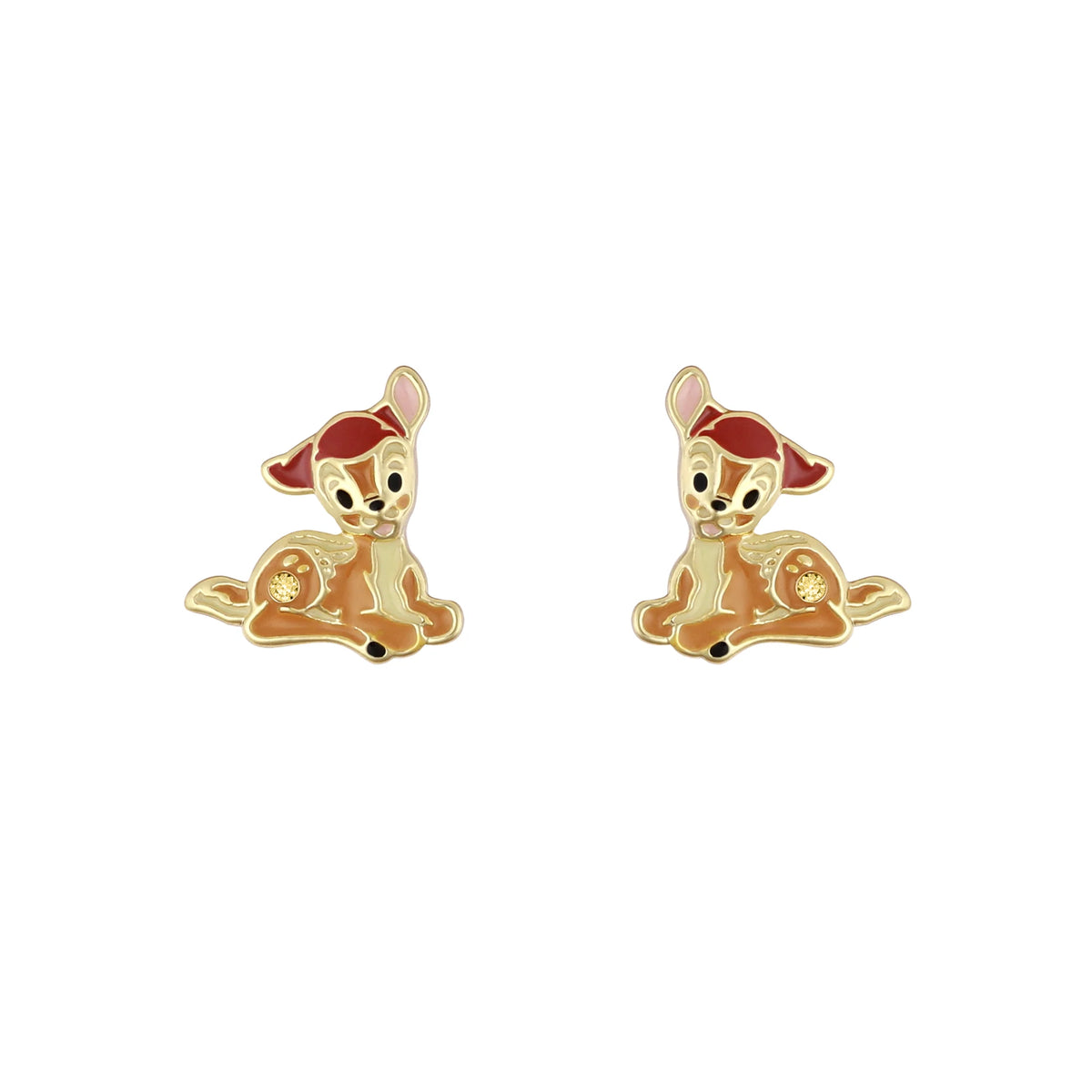 Boucles d'oreilles Disney Bambi plaqué or émaillé représentant le petit faon dans une posture tendre