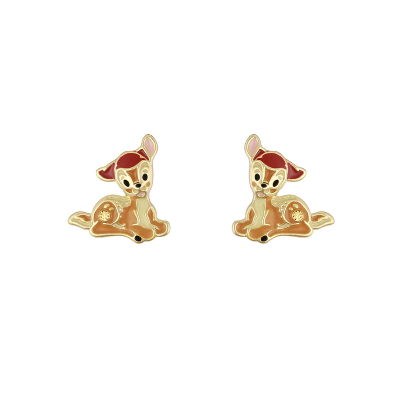 Boucles d'oreilles Disney Bambi plaqué or émaillé représentant le petit faon dans une posture tendre