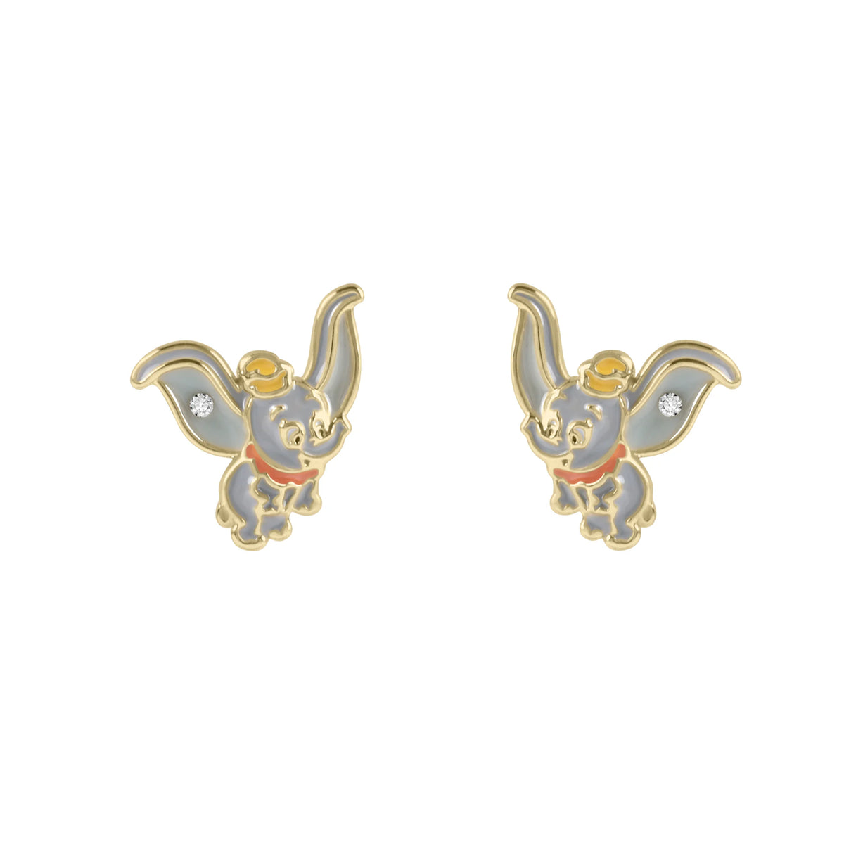 Boucles d'oreilles Disney Dumbo en vol, métal doré émaillé avec un strass scintillant sur chaque aile