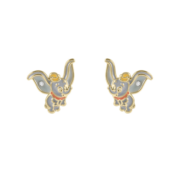Boucles d'oreilles Disney Dumbo en vol, métal doré émaillé avec un strass scintillant sur chaque aile