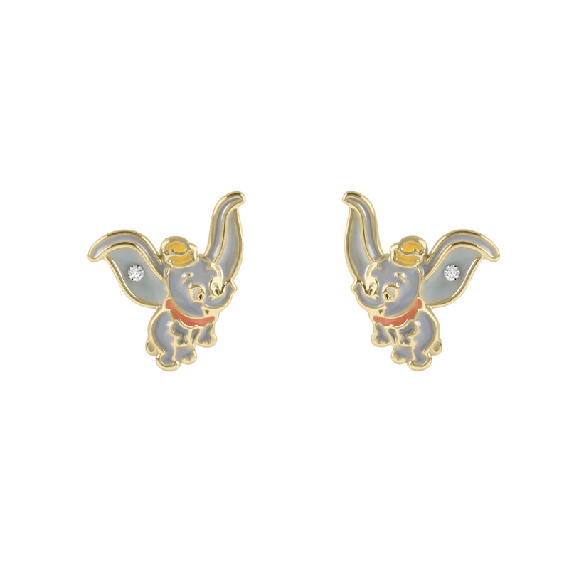 Boucles d'oreilles Disney Dumbo en vol, métal doré émaillé avec un strass scintillant sur chaque aile