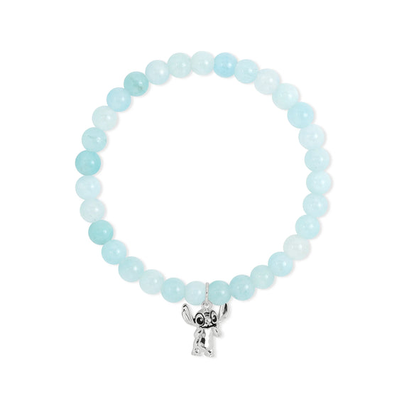 Bracelet élastique Disney en perles bleu clair brillantes avec breloque argentée à l'effigie de Stitch