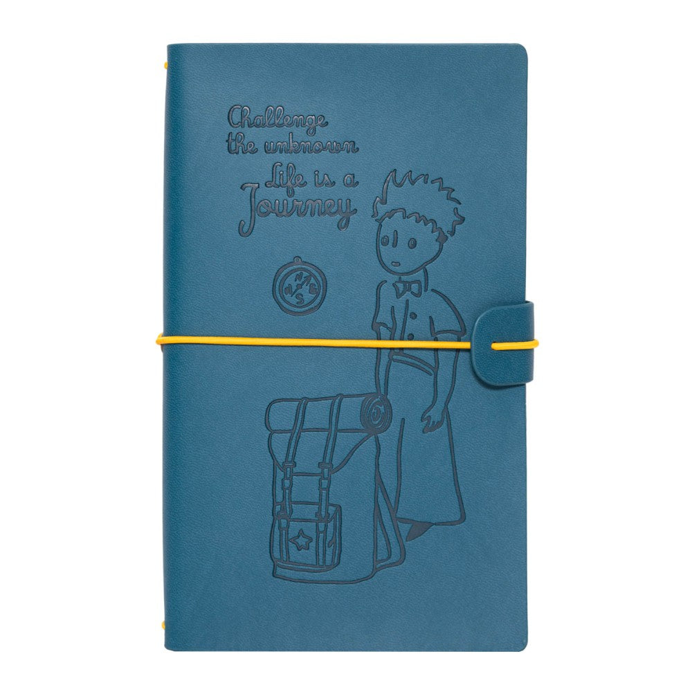 Carnet de voyage Le Petit Prince en simili cuir bleu nuit, citation Life is a journey