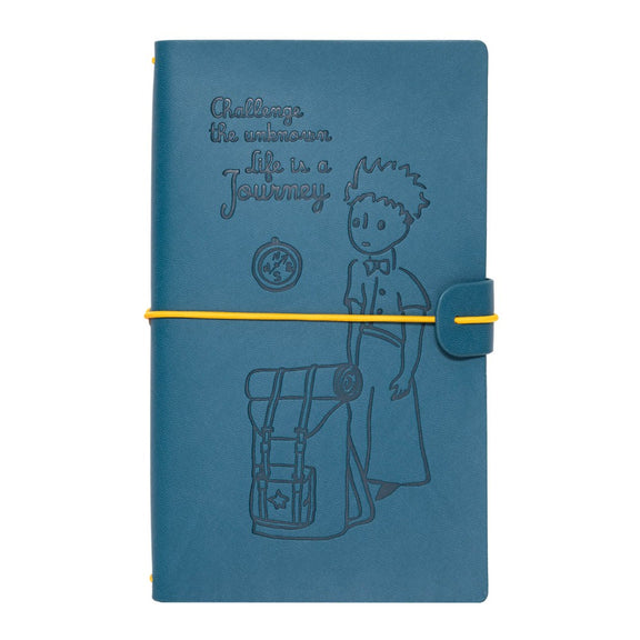 Carnet de voyage Le Petit Prince en simili cuir bleu nuit, citation Life is a journey