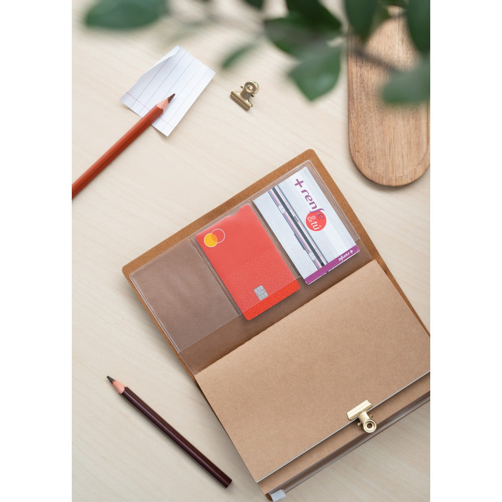 Carnet de voyage à couverture souple, vue de la fermeture élastique et des carnets amovibles