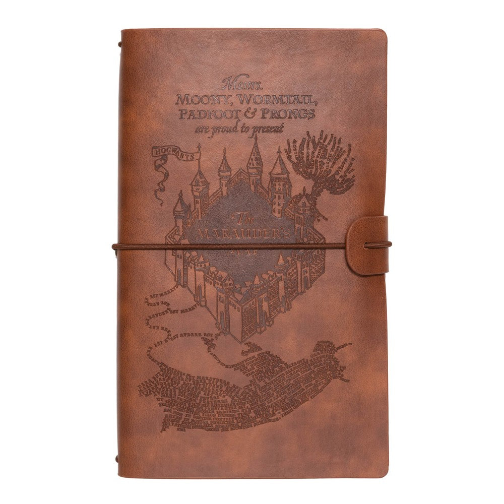 Carnet de voyage Harry Potter Carte du Maraudeur, couverture cuir gravée Poudlard