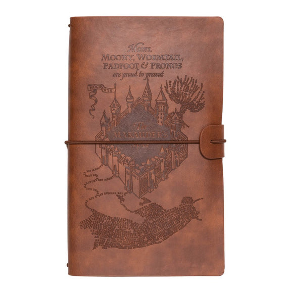 Carnet de voyage Harry Potter Carte du Maraudeur, couverture cuir gravée Poudlard
