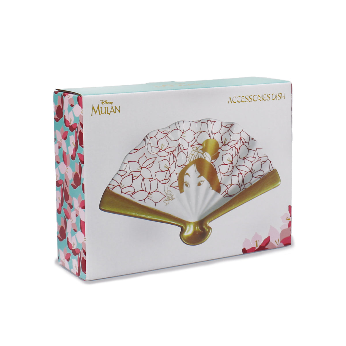 Vide-poche Disney Mulan en céramique en forme d'éventail doré avec fleurs de cerisier