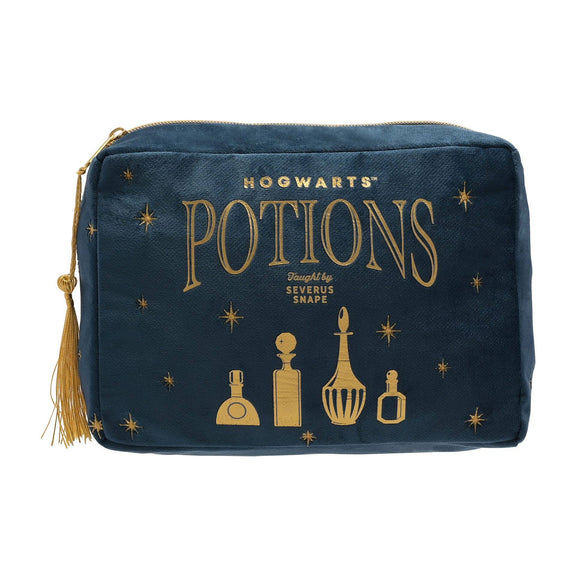 Trousse de toilette Harry Potter Potions de Poudlard en velours bleu nuit avec flacons dorés