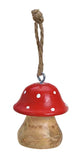 Suspension champignon en bois de 5 cm au chapeau rouge à pois blancs avec ficelle pour sapin ou porte