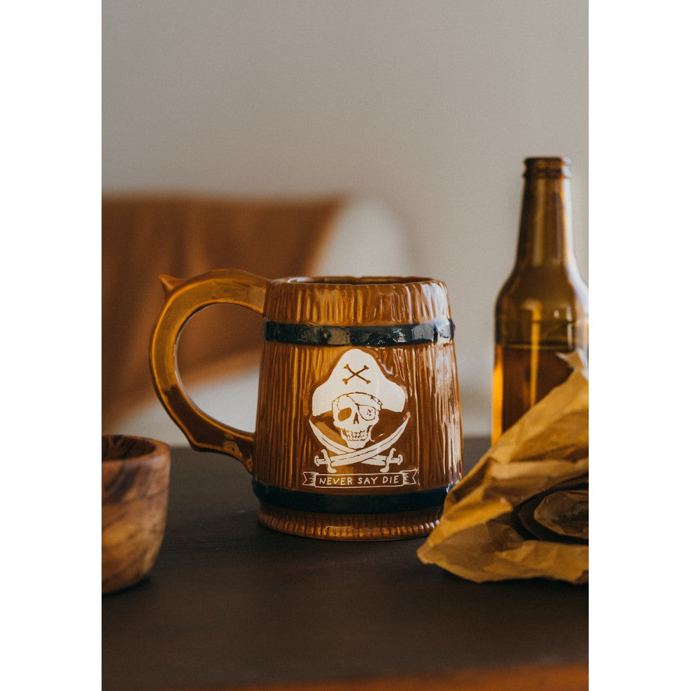 Mug chope Les Goonies en forme de tonneau avec crâne Never Say Die, dolomite peinte à la main