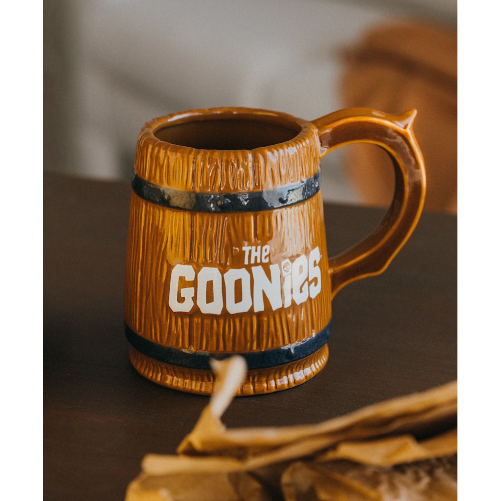 Mug chope Les Goonies en forme de tonneau avec crâne Never Say Die, dolomite peinte à la main