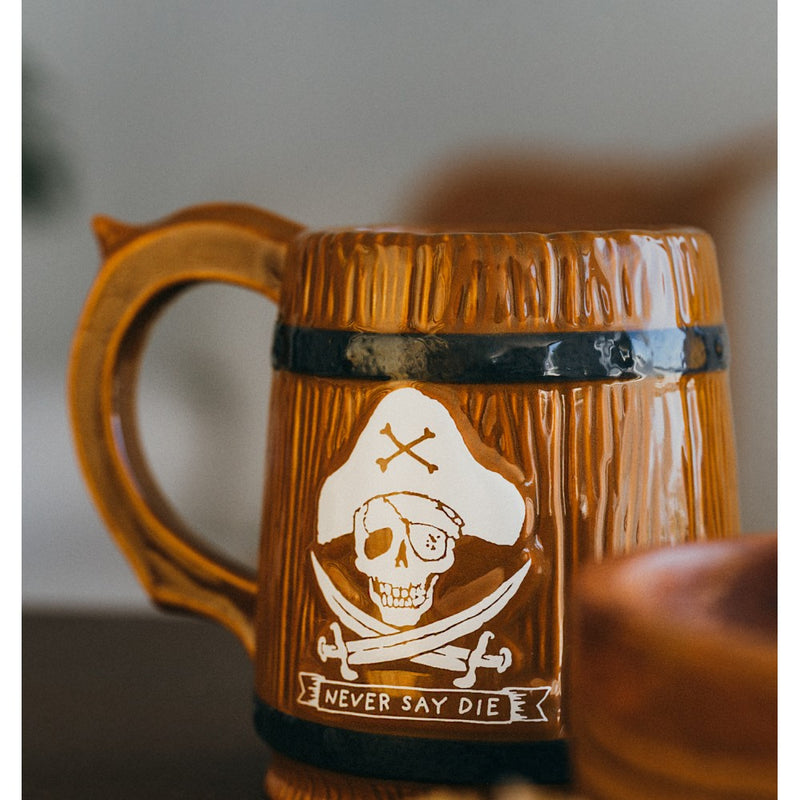 Mug chope Les Goonies en forme de tonneau avec crâne Never Say Die, dolomite peinte à la main