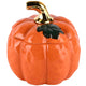 Boîte décorative citrouille en céramique émaillée orange avec tige dorée et feuille verte