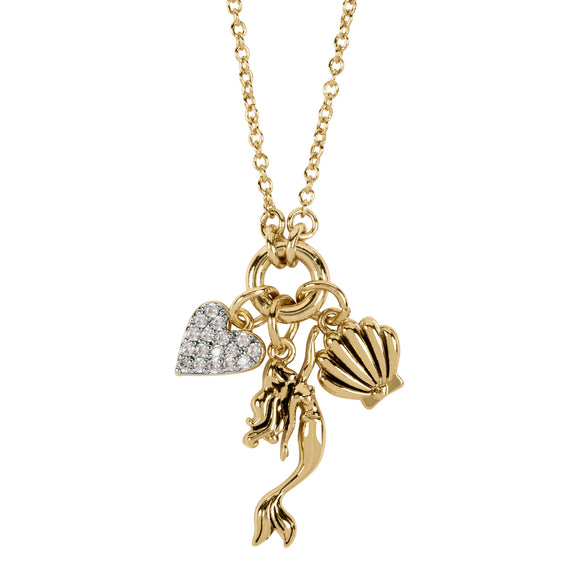 Collier doré Disney La Petite Sirène avec pendentif Ariel, cœur pavé de strass et coquillage scintillant