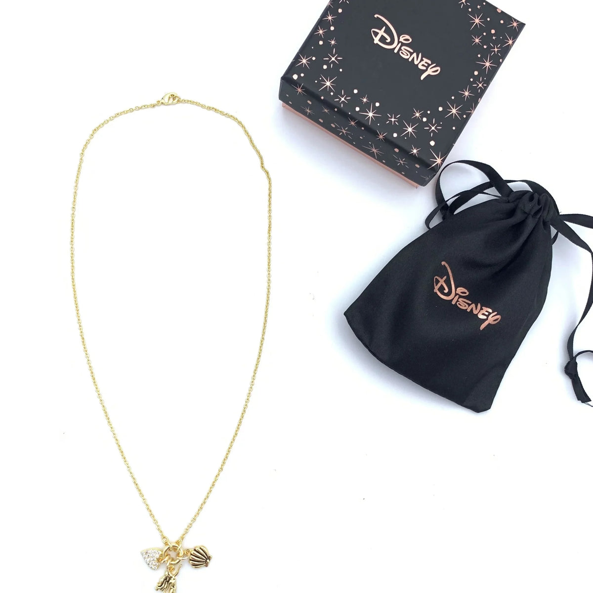 Collier doré Disney La Petite Sirène avec pendentif Ariel, cœur pavé de strass et coquillage scintillant