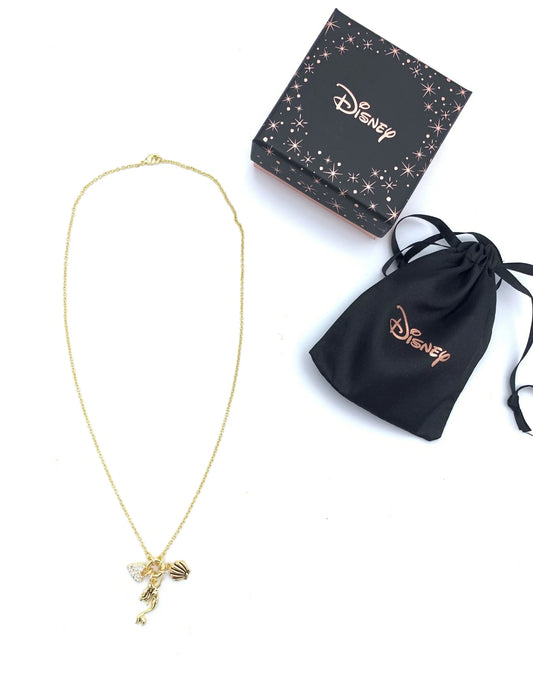 Collier doré Disney La Petite Sirène avec pendentif Ariel, cœur pavé de strass et coquillage scintillant