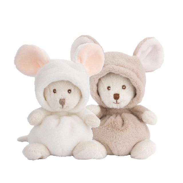 Peluche Bukowski Ziggy Mouse, ourson de 15 cm en costume de souris blanc ou gris