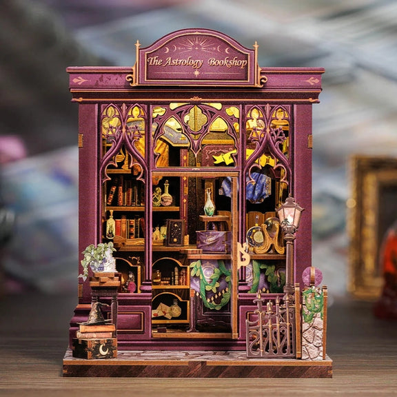 Book nook Librairie d'Astrologie, kit 155 pièces avec LED, boutique ésotérique miniature