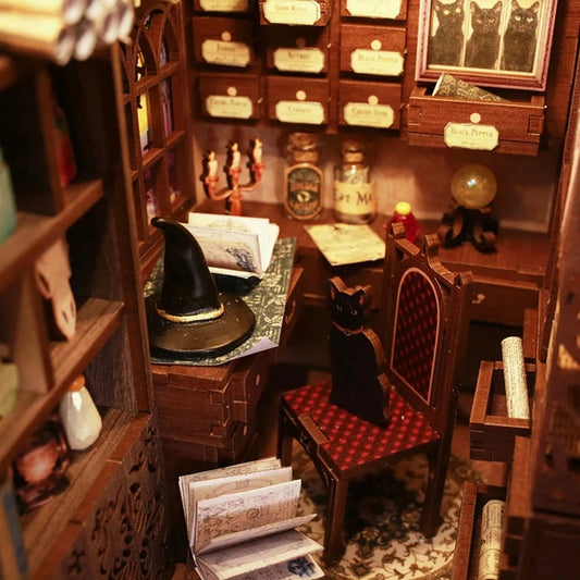 Book nook Salle commune des flammes, kit 259 pièces avec LED, pièce d'école de magie miniature