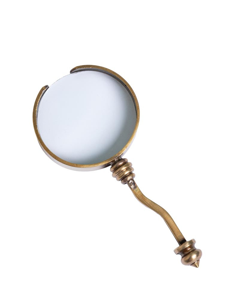 Mini loupe vintage en laiton patiné de 9 cm avec verre de 4 cm, style ancien