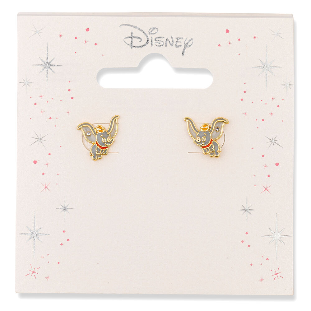 Boucles d'oreilles Disney Dumbo en vol, métal doré émaillé avec un strass scintillant sur chaque aile