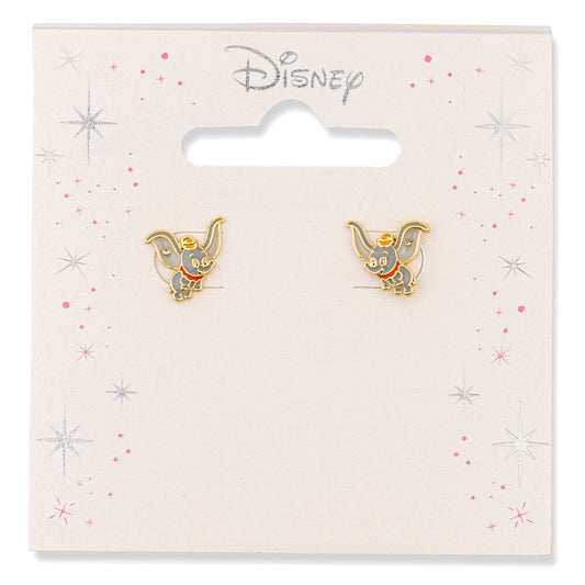 Boucles d'oreilles Disney Dumbo en vol, métal doré émaillé avec un strass scintillant sur chaque aile