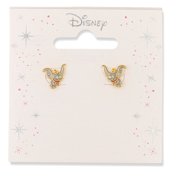 Boucles d'oreilles Disney Dumbo en vol, métal doré émaillé avec un strass scintillant sur chaque aile