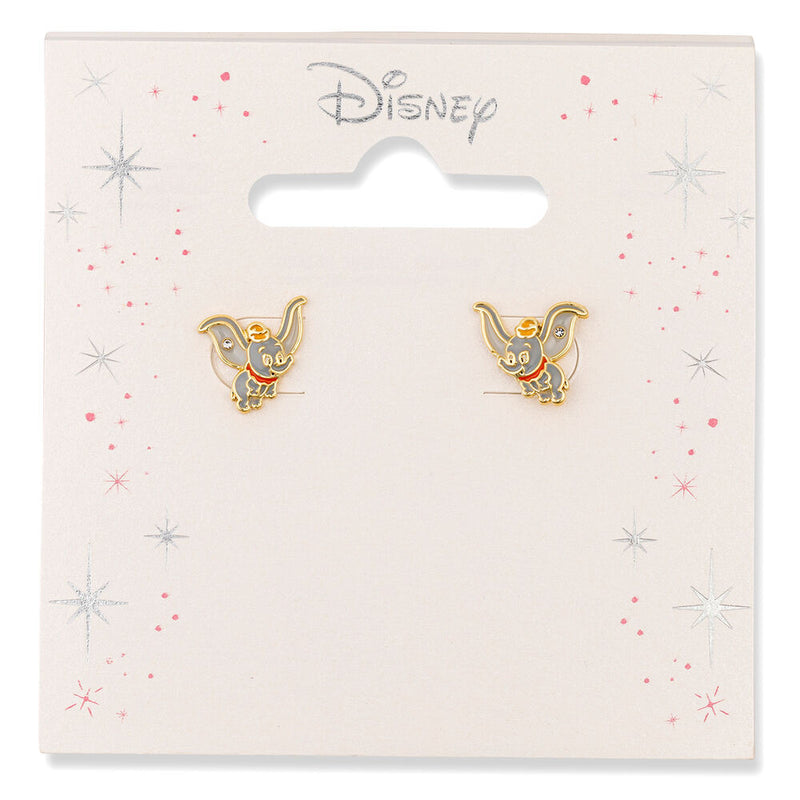 Boucles d'oreilles Disney Dumbo en vol, métal doré émaillé avec un strass scintillant sur chaque aile