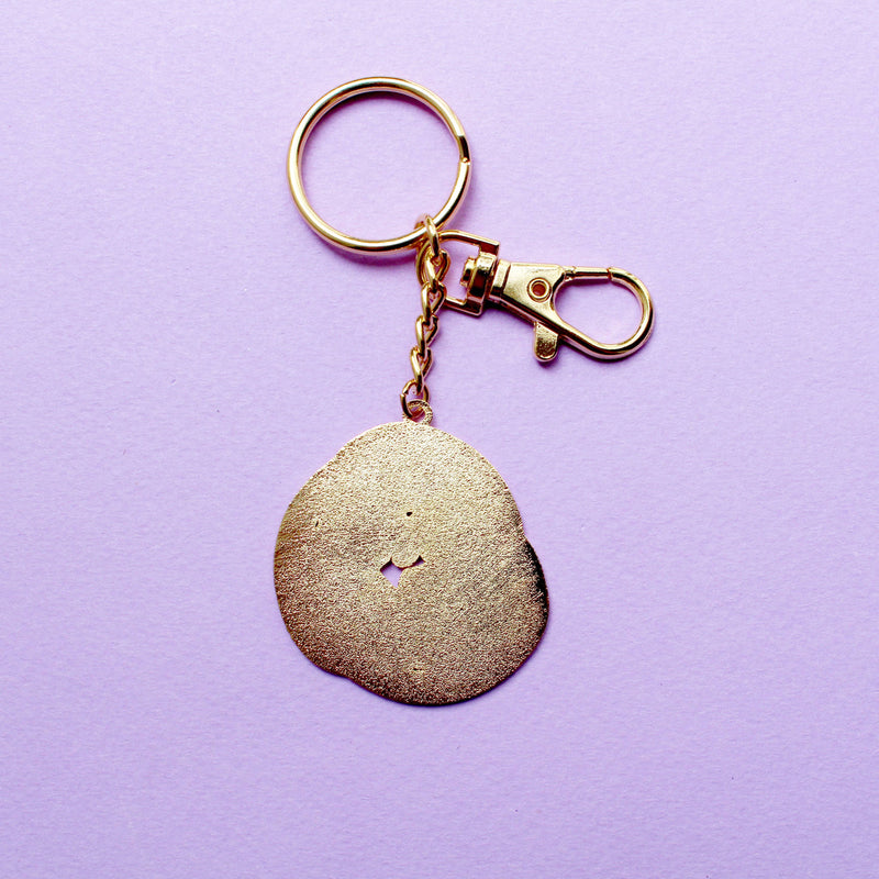 Porte-clés émail doré Glitter Punk 40 mm, trio de chats endormis soleil, lune et étoiles