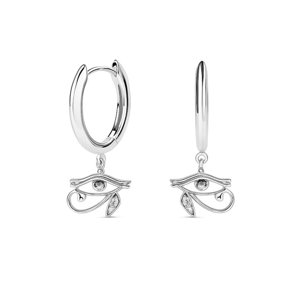 Boucles d'oreilles créoles en argent 925 avec pendentif Œil d'Horus, symbole de l'Égypte antique