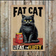 Plaque métal vintage humoristique avec gros chat, je ne suis pas gros je suis duveteux