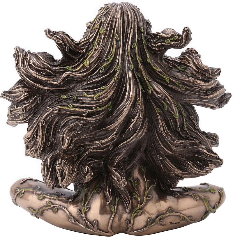 Statuette Gaia Veronese Design effet bronze, déesse assise enlaçant la Terre avec papillons et fleurs
