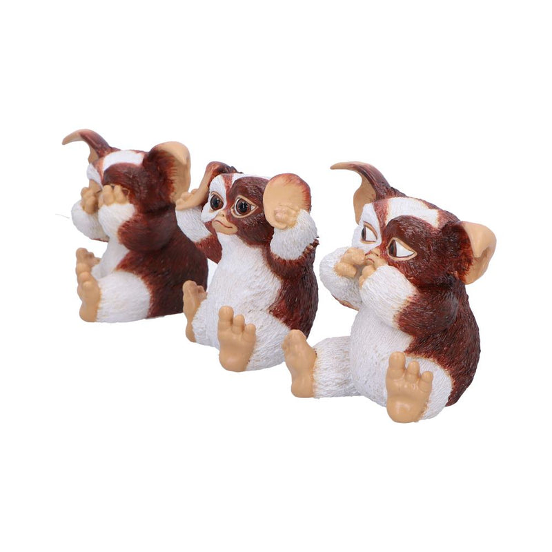 Trio de figurines Gizmo Gremlins en posture des 3 sages, ne rien voir, entendre ni dire de mal