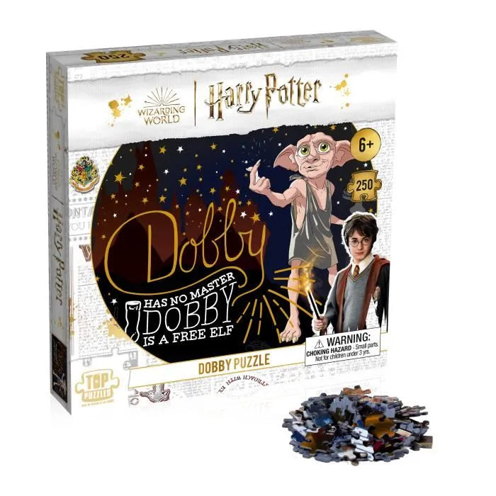 Puzzle Harry Potter 250 pièces avec Dobby l'elfe libre sur fond étoilé et sa citation culte