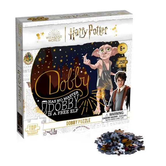 Puzzle Harry Potter 250 pièces avec Dobby l'elfe libre sur fond étoilé et sa citation culte