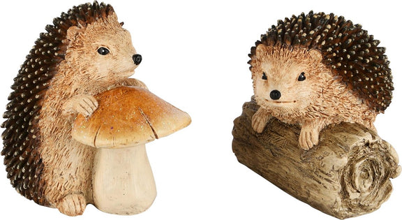 Figurines hérissons automnaux en résine décorative aux finitions réalistes, deux modèles