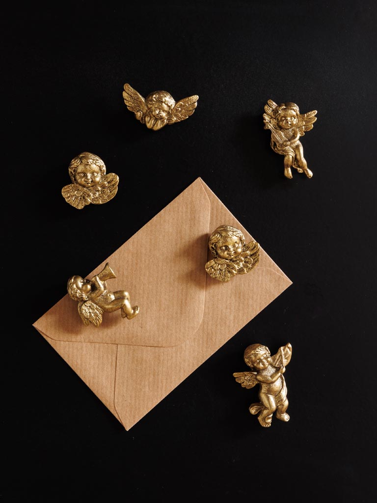 Set de 6 aimants anges chérubins dorés à patine vintage, postures variées