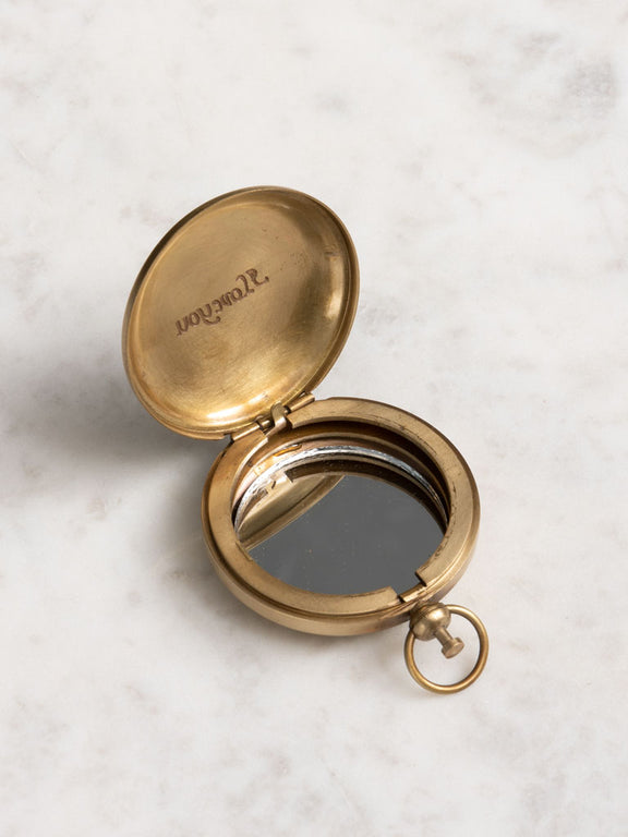 Miroir de poche rond en laiton vieilli 4,5 cm gravé I Love You