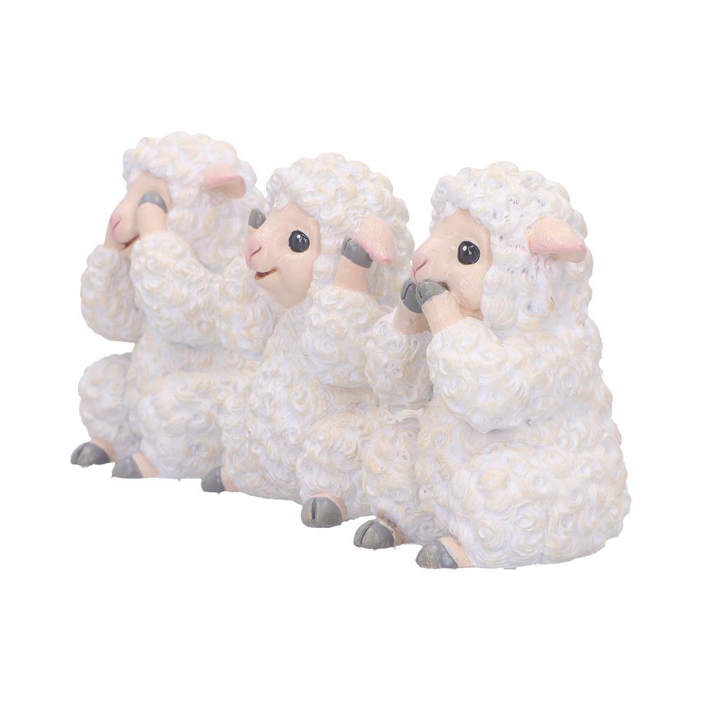 Trio de figurines moutons sages bouclés aux oreilles roses en résine, mantra protecteur
