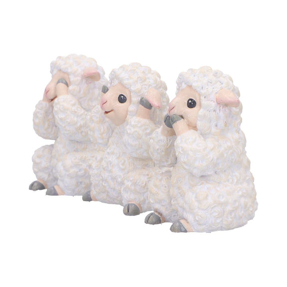 Trio de figurines moutons sages bouclés aux oreilles roses en résine, mantra protecteur