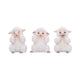 Trio de figurines moutons sages bouclés aux oreilles roses en résine, mantra protecteur