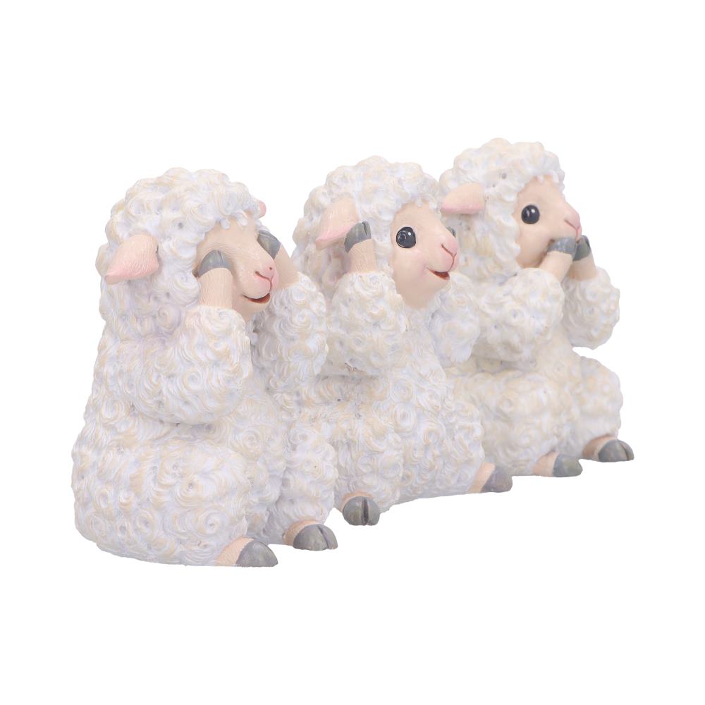 Trio de figurines moutons sages bouclés aux oreilles roses en résine, mantra protecteur
