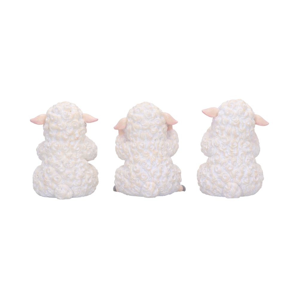 Trio de figurines moutons sages bouclés aux oreilles roses en résine, mantra protecteur