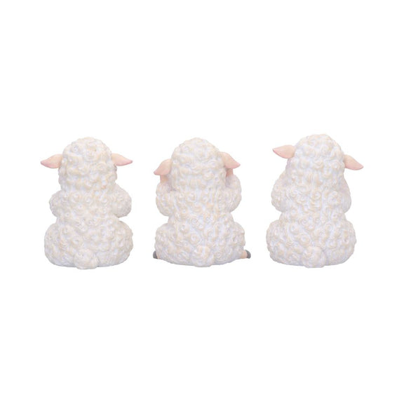 Trio de figurines moutons sages bouclés aux oreilles roses en résine, mantra protecteur