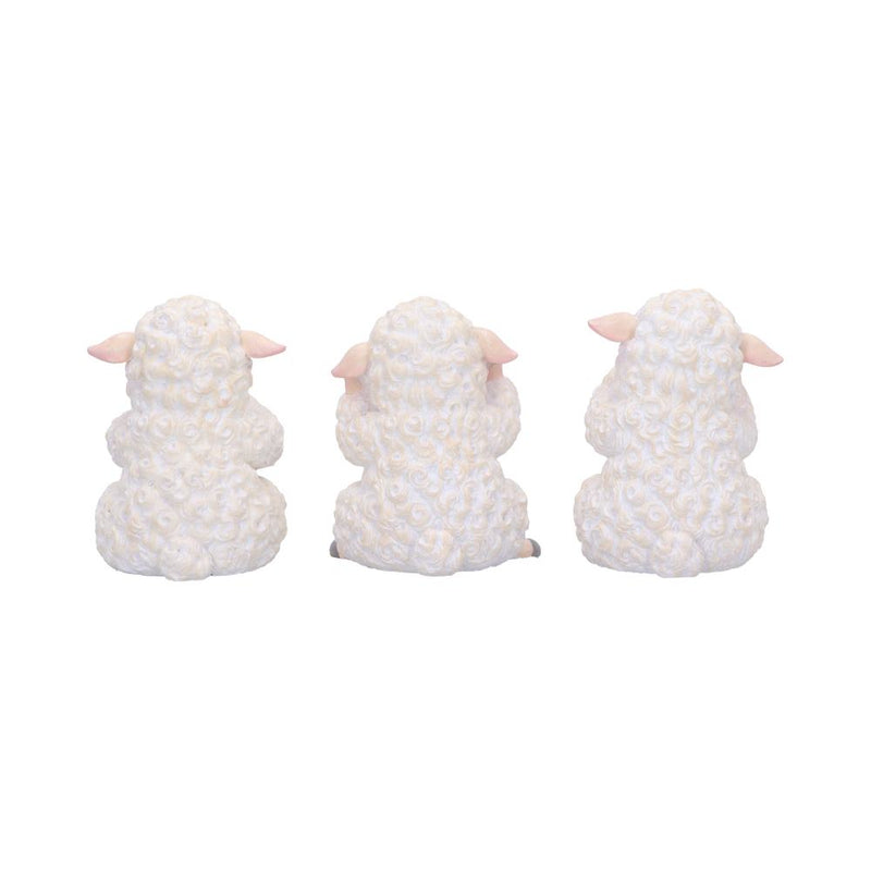 Trio de figurines moutons sages bouclés aux oreilles roses en résine, mantra protecteur