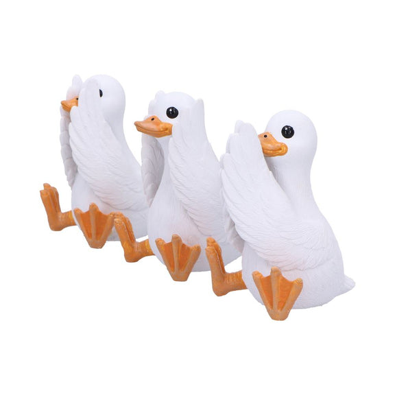 Trio de figurines oies sages en résine, yeux, oreilles et bec couverts, mantra de protection