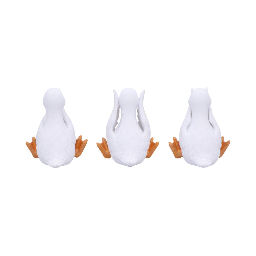 Trio de figurines oies sages en résine, yeux, oreilles et bec couverts, mantra de protection
