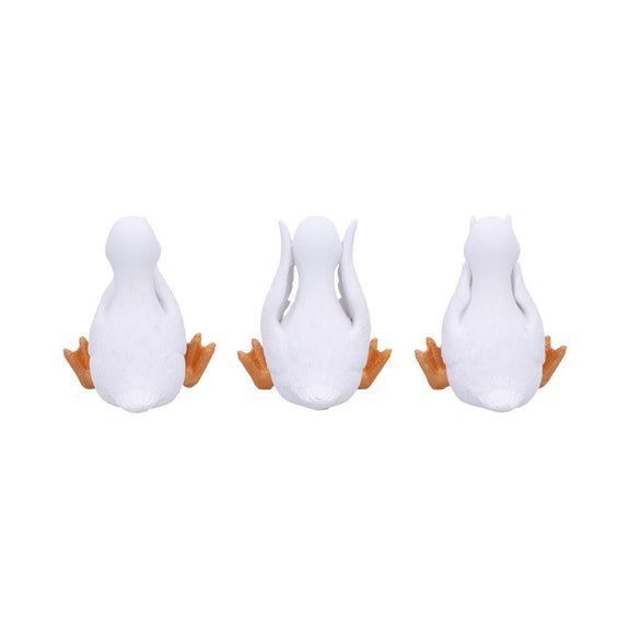 Trio de figurines oies sages en résine, yeux, oreilles et bec couverts, mantra de protection